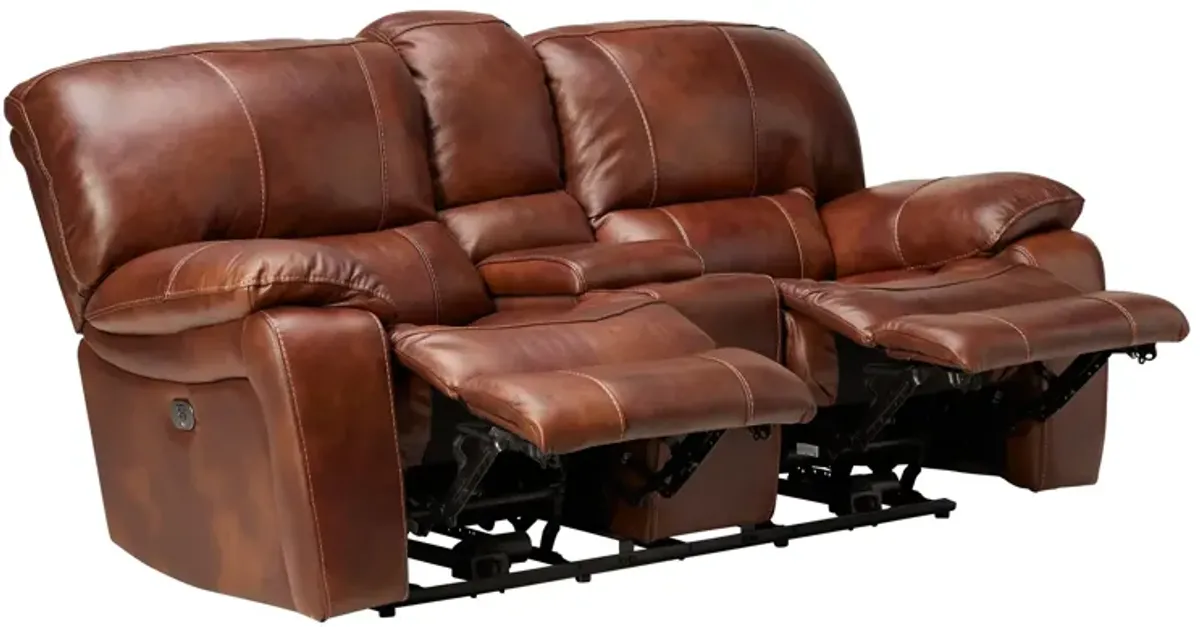 Dutton Leather Dual Power Reclining Console Loveseat