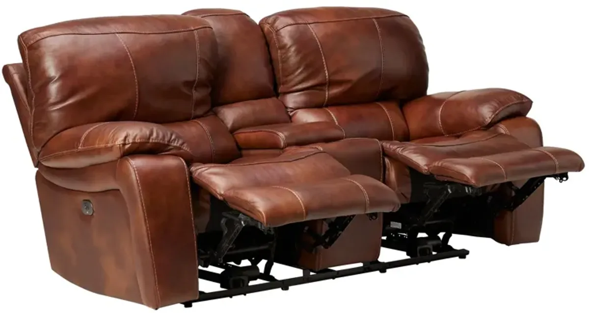 Dutton Leather Dual Power Reclining Console Loveseat