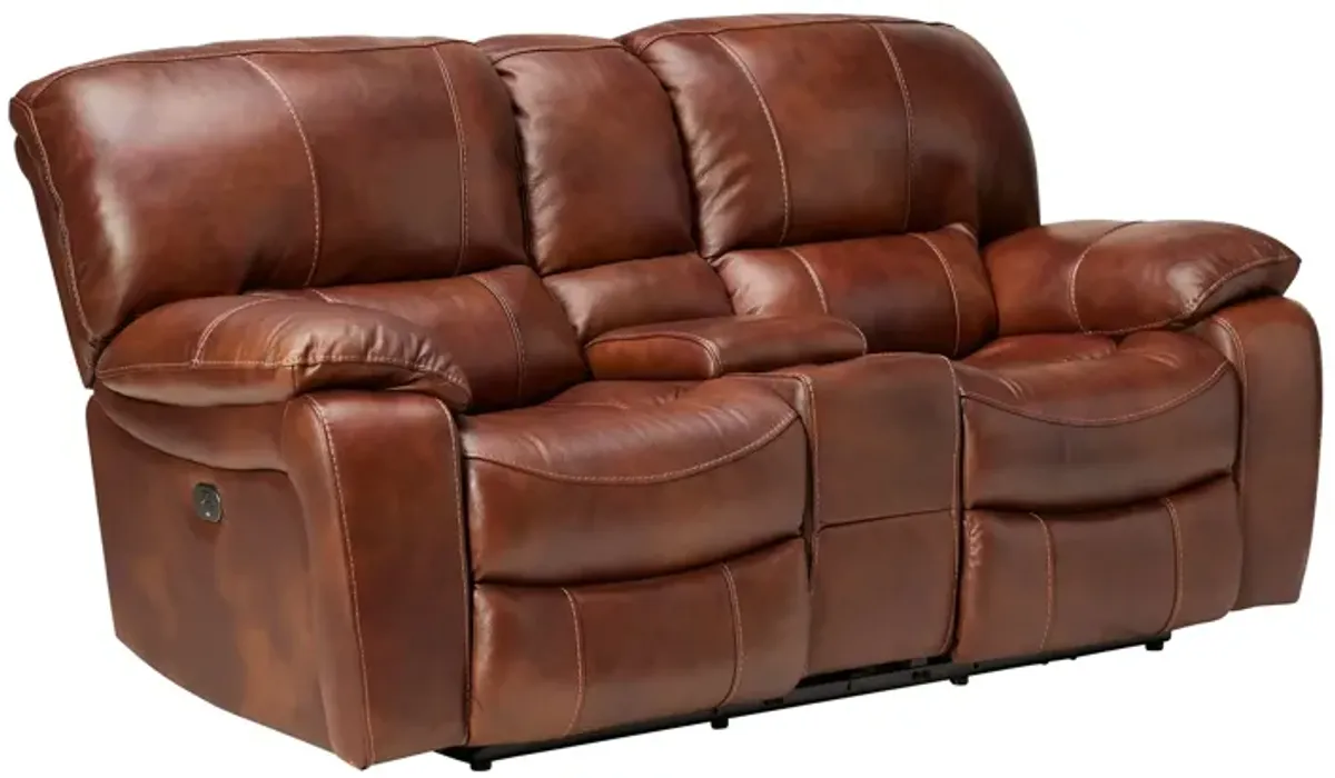 Dutton Leather Dual Power Reclining Console Loveseat