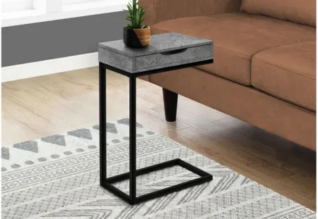 Grey Stone-Look Black Metal Chairside Table