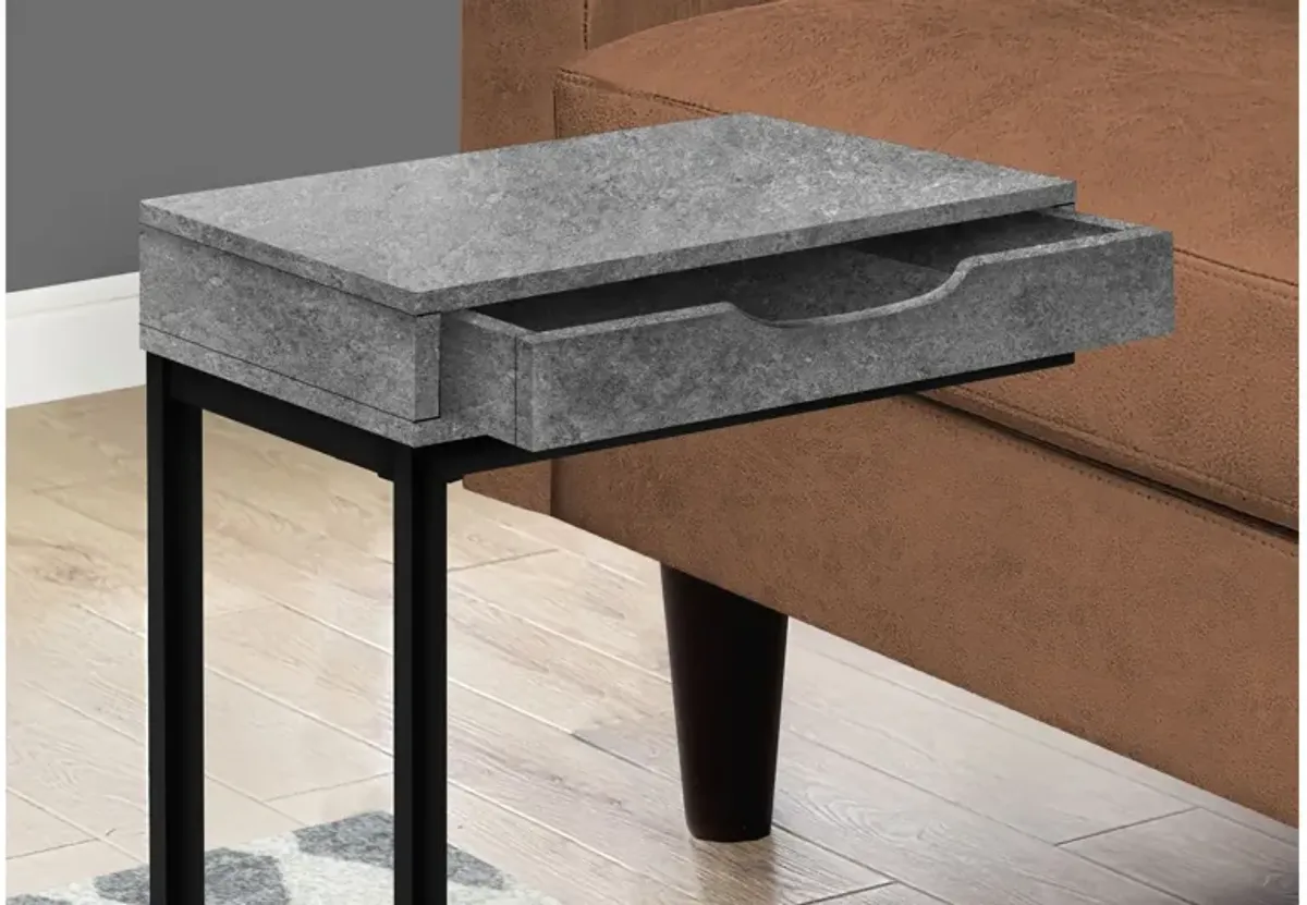 Grey Stone-Look Black Metal Chairside Table