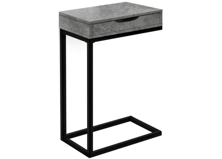 Grey Stone-Look Black Metal Chairside Table