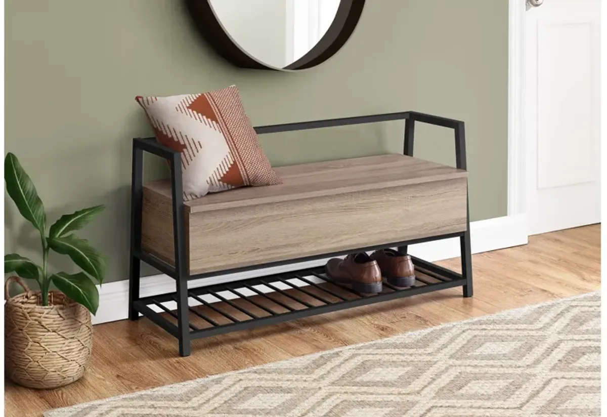 Dark Taupe & Black Metal Storage Bench