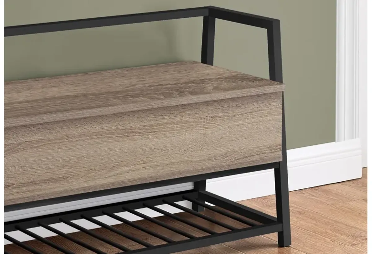 Dark Taupe & Black Metal Storage Bench