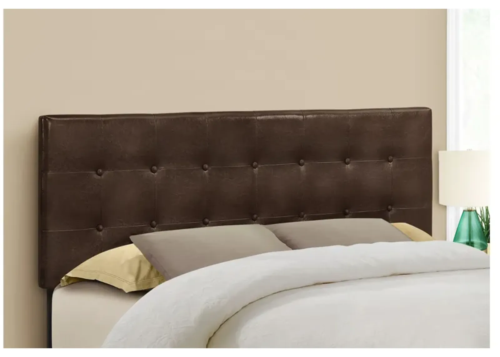 Brown Leather-Look Queen Headboard