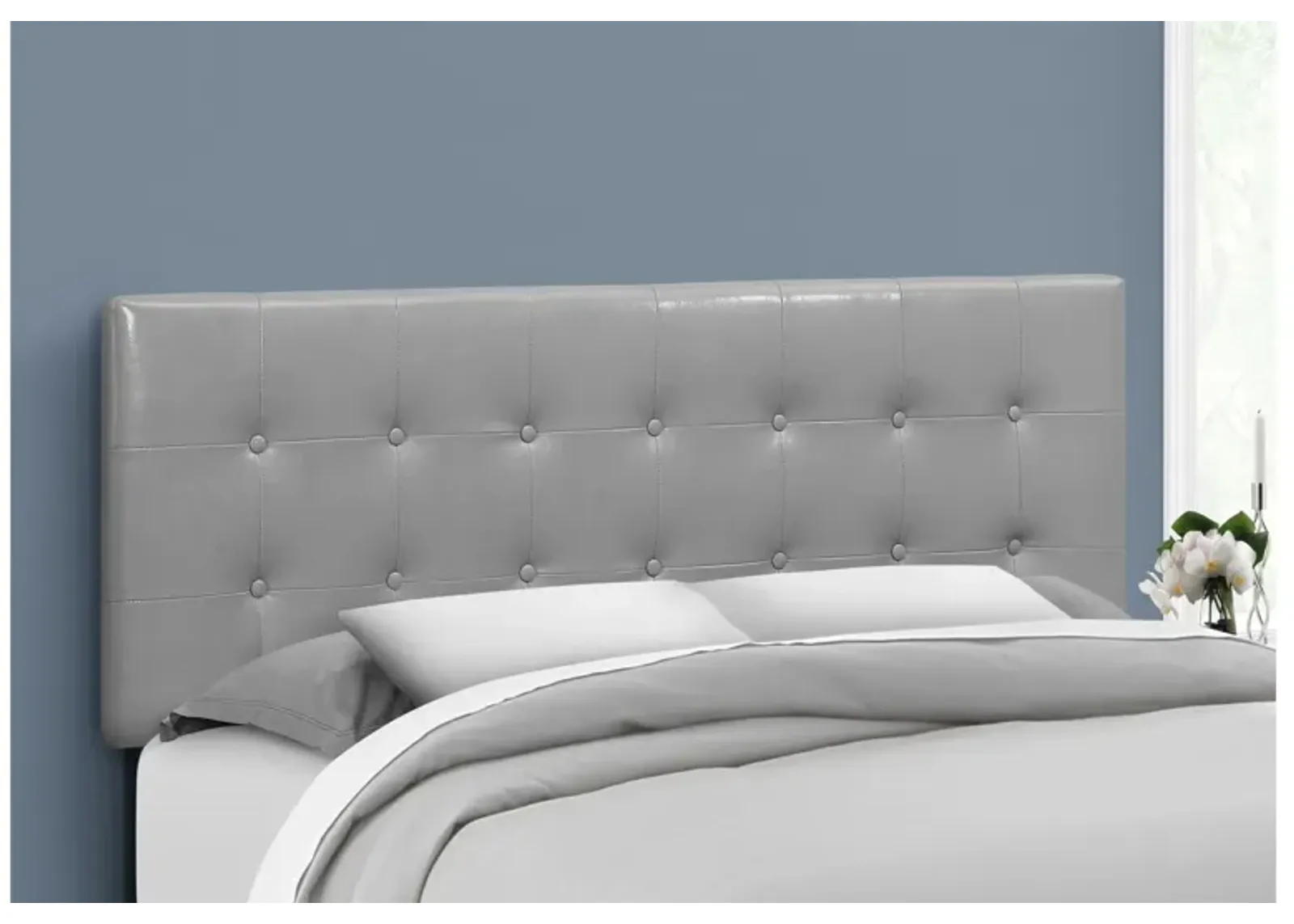 Bed - Queen Size / Grey Leather-Look Headboard Only