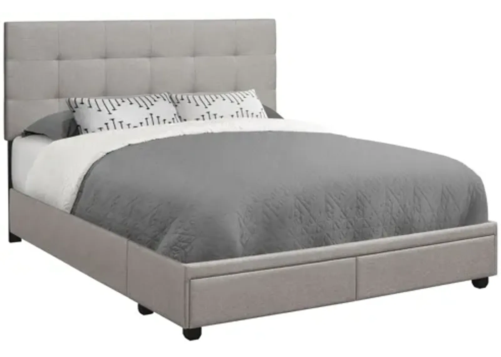 Bed - Queen Size / Grey Linen With 2 Storage Drawers