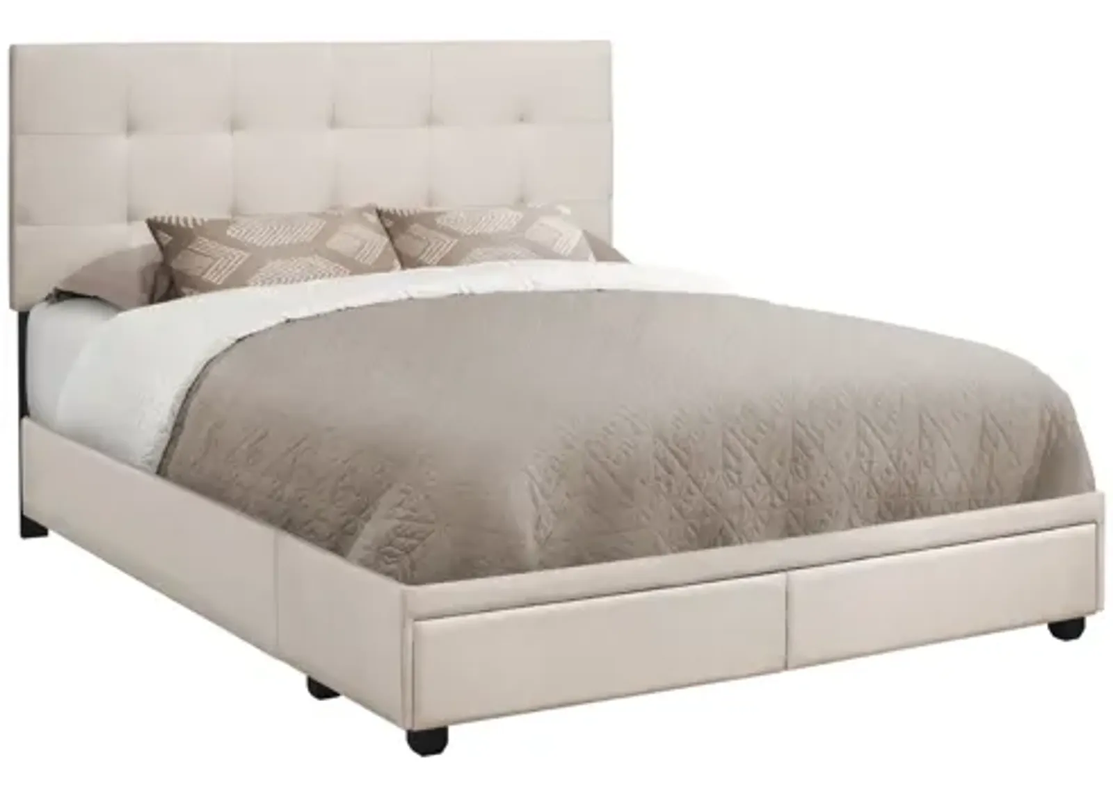 Bed - Queen Size / Beige Linen With 2 Storage Drawers