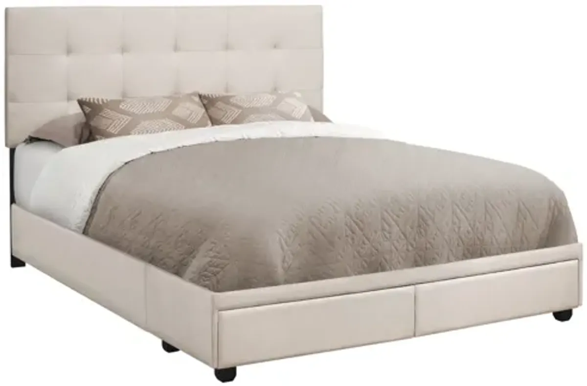 Bed - Queen Size / Beige Linen With 2 Storage Drawers