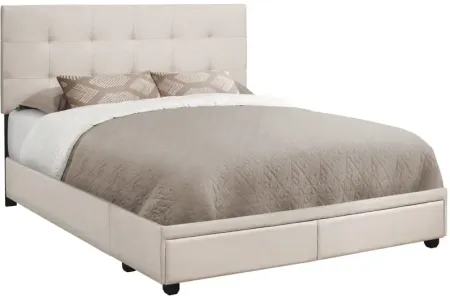 Bed - Queen Size / Beige Linen With 2 Storage Drawers