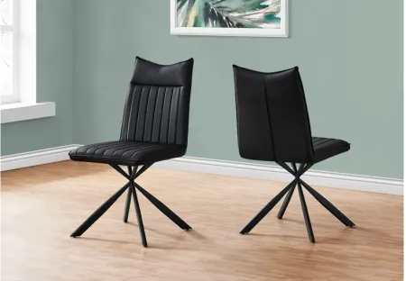 Dining Chair - 2Pcs / 36"H / Black Leather-Look / Black