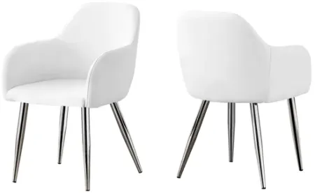 Dining Chair - 2Pcs / 33"H / White Leather-Look / Chrome