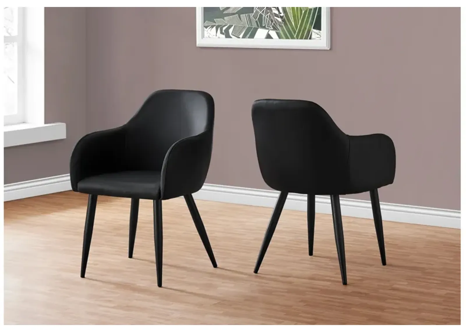 Dining Chair - 2Pcs / 33"H / Black Leather-Look / Black