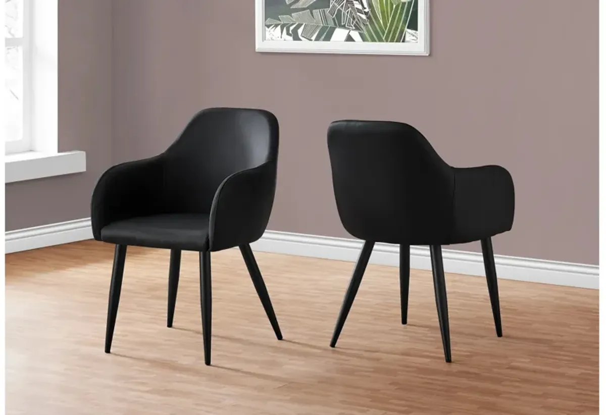 Dining Chair - 2Pcs / 33"H / Black Leather-Look / Black