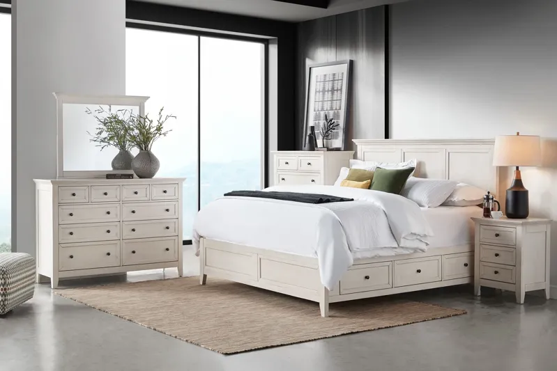 San Mateo White Solid Wood Queen Storage Bed