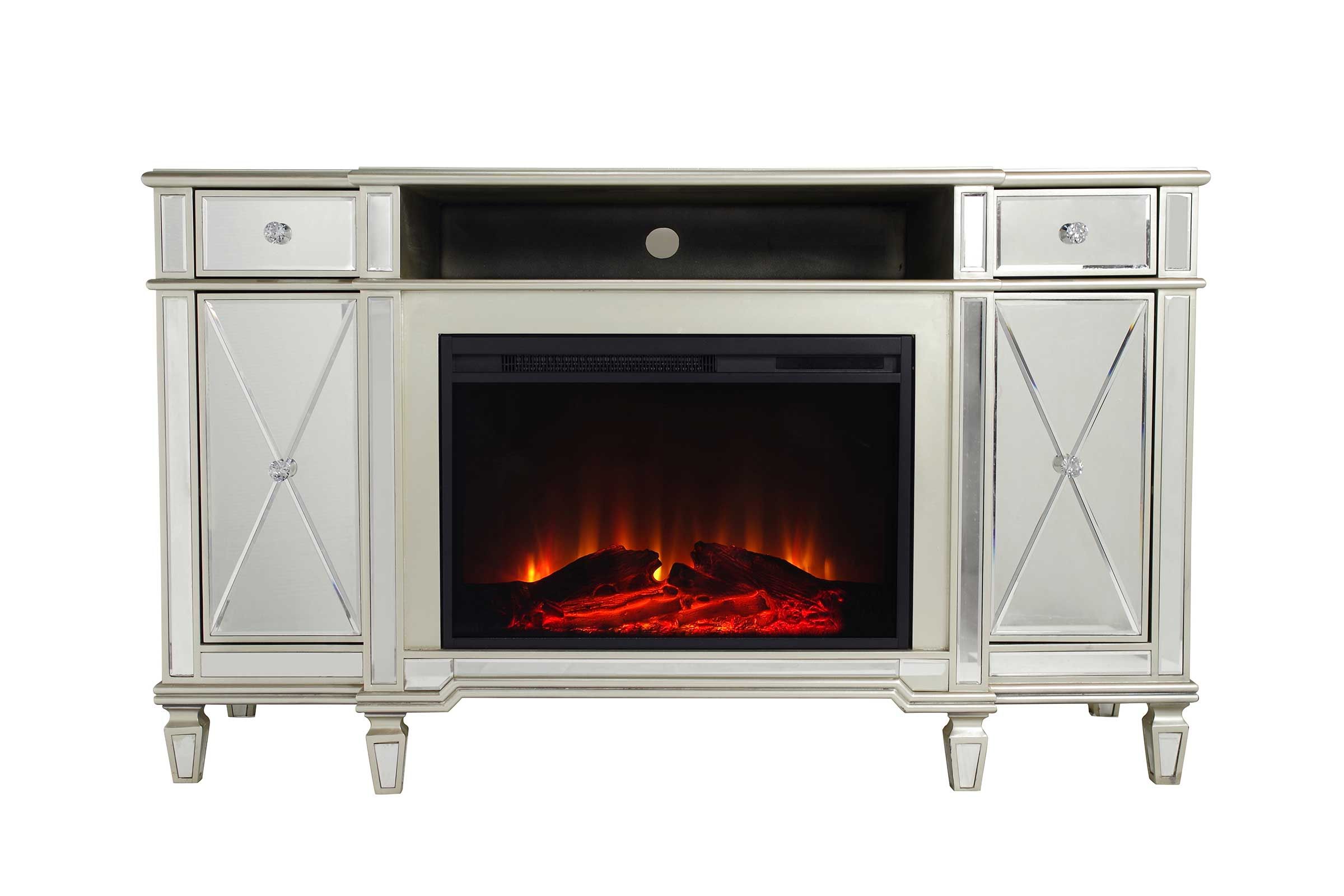 Mirrored Electric Fireplace TV Stand