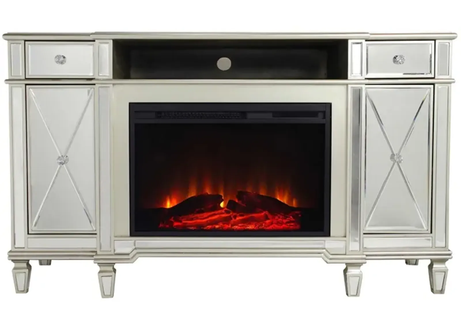 Mirrored Electric Fireplace TV Stand