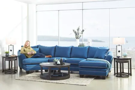 Dylan Blue 3-Piece Chaise Sectional with Left Arm Facing Cuddler