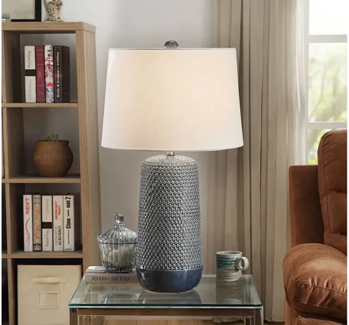 Blue Ceramic Woven Lamp