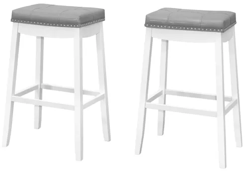 Barstool - 2Pcs / 29"H / Grey Leather-Look / White