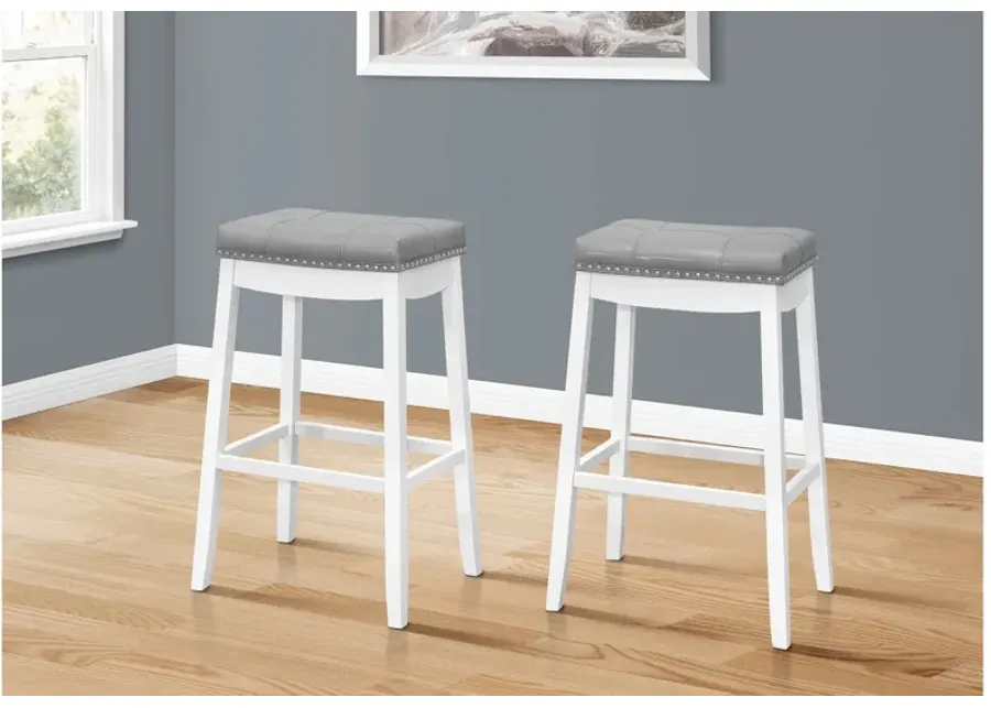 Barstool - 2Pcs / 29"H / Grey Leather-Look / White