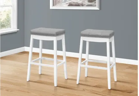 Barstool - 2Pcs / 29"H / Grey Leather-Look / White