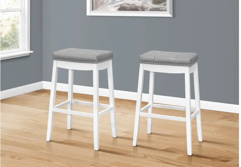 Barstool - 2Pcs / 29"H / Grey Leather-Look / White