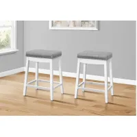 Barstool - 2Pcs / 24"H / Grey Leather-Look / White
