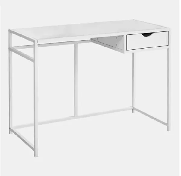 White Metal 48" Computer Desk with Drawer