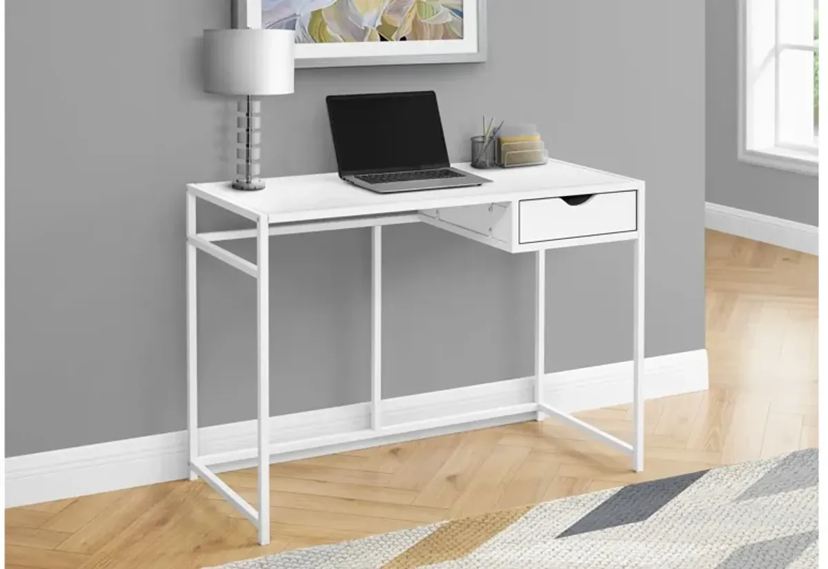 White Metal 48" Computer Desk with Drawer