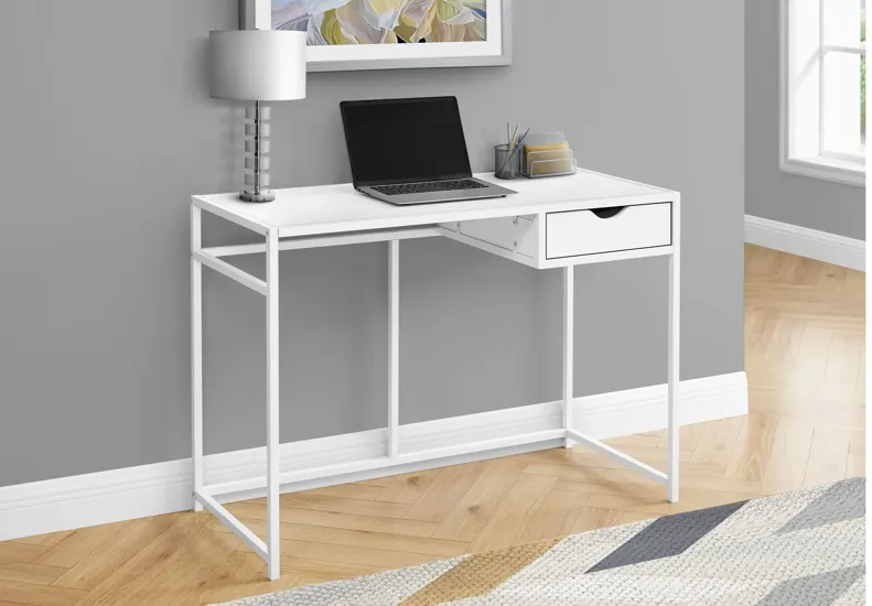 White Metal 48" Computer Desk with Drawer
