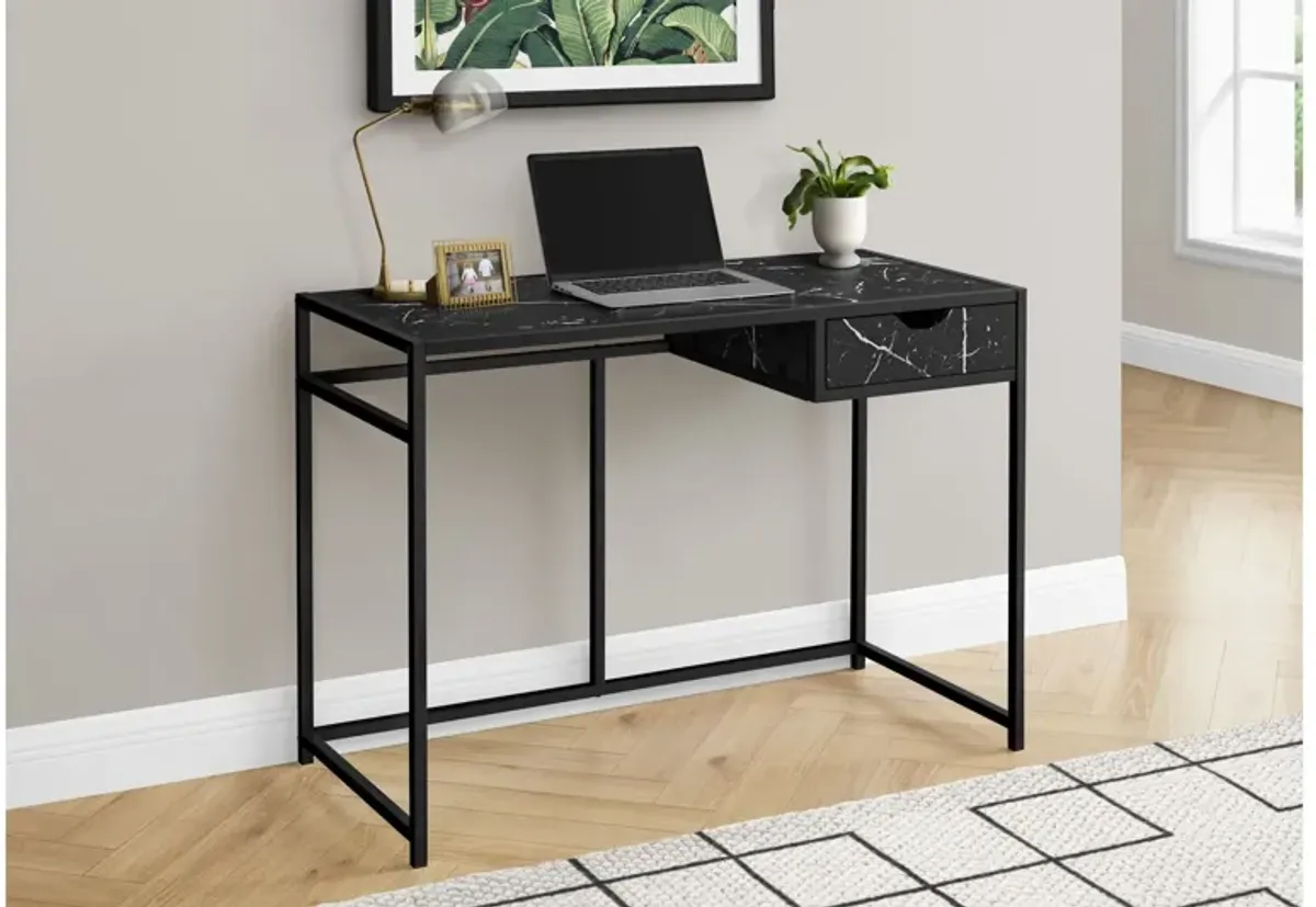 Black Metal with Black Marble-Look 48" Computer Desk with Drawer