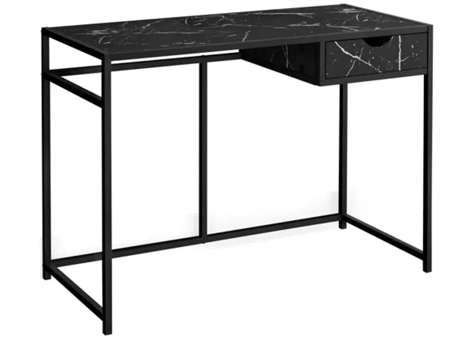 Black Metal with Black Marble-Look 48" Computer Desk with Drawer