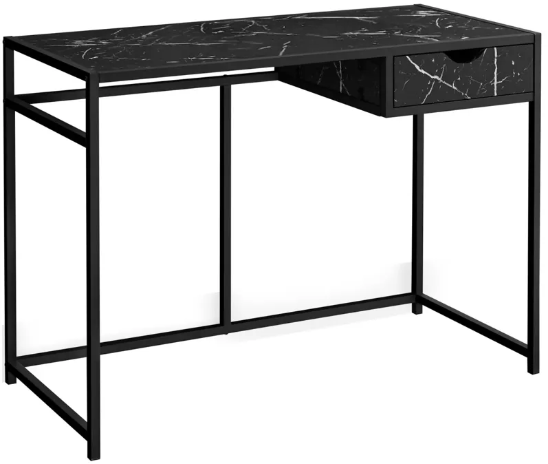 Black Metal with Black Marble-Look 48" Computer Desk with Drawer