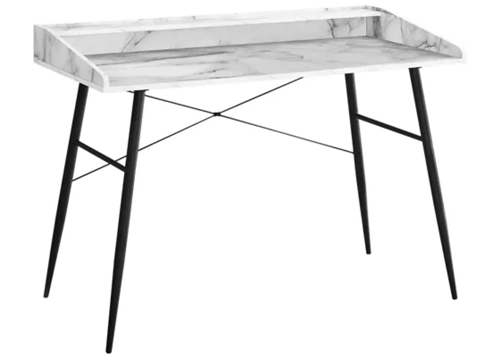 Black Metal & White Marble-Look 48" Computer Desk