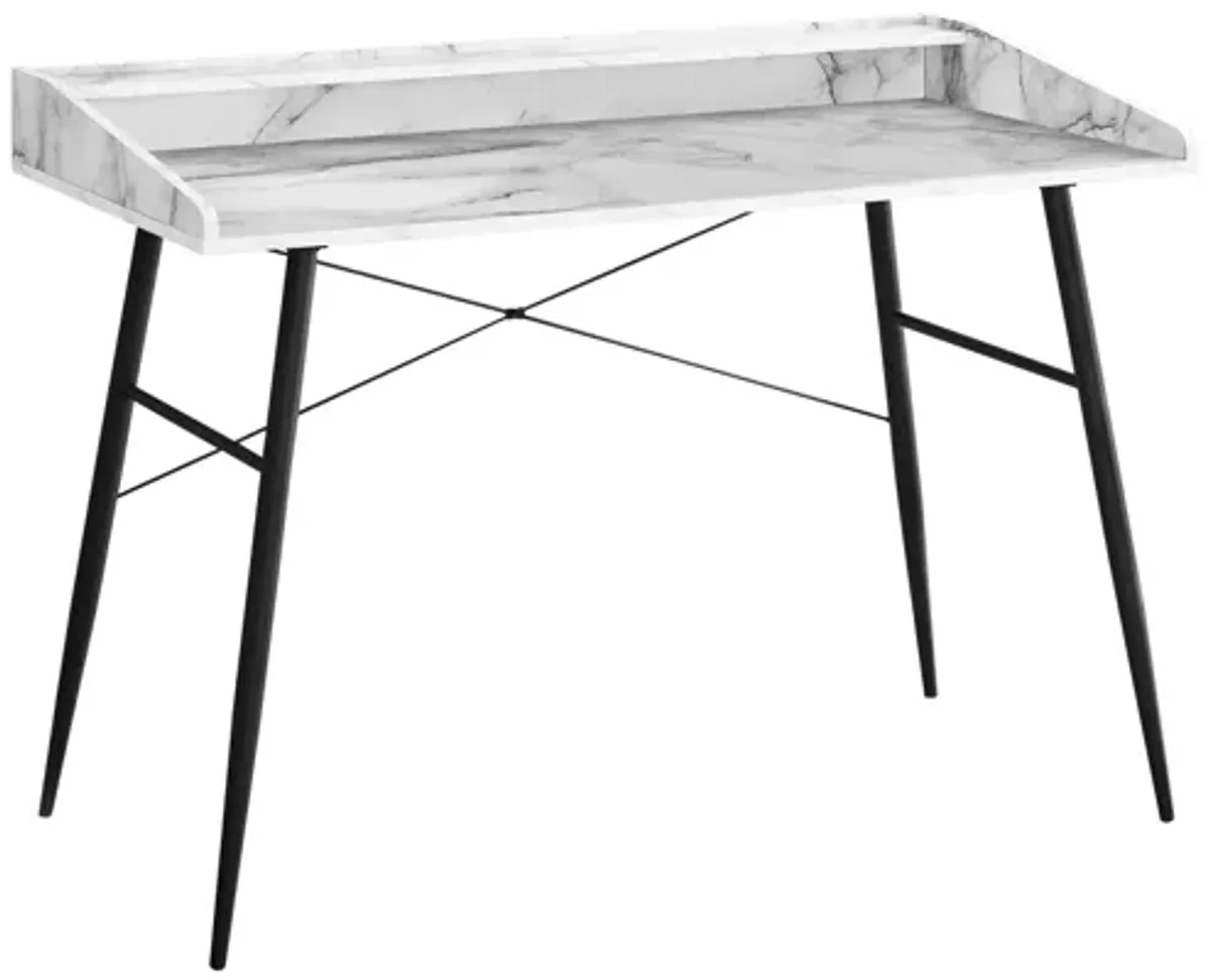 Black Metal & White Marble-Look 48" Computer Desk