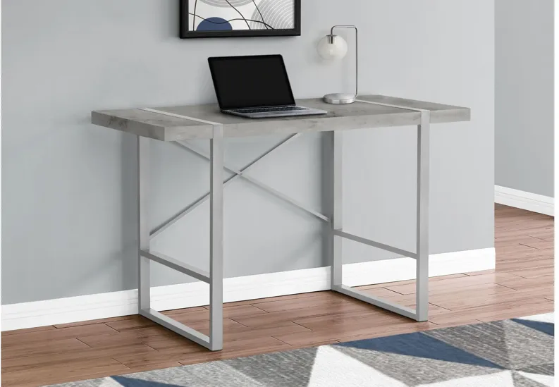 Silver Metal & Grey Concrete 48" Computer Desk