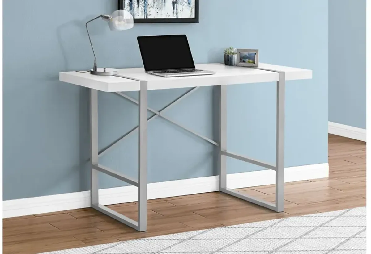 Silver Metal & White 48" Computer Desk