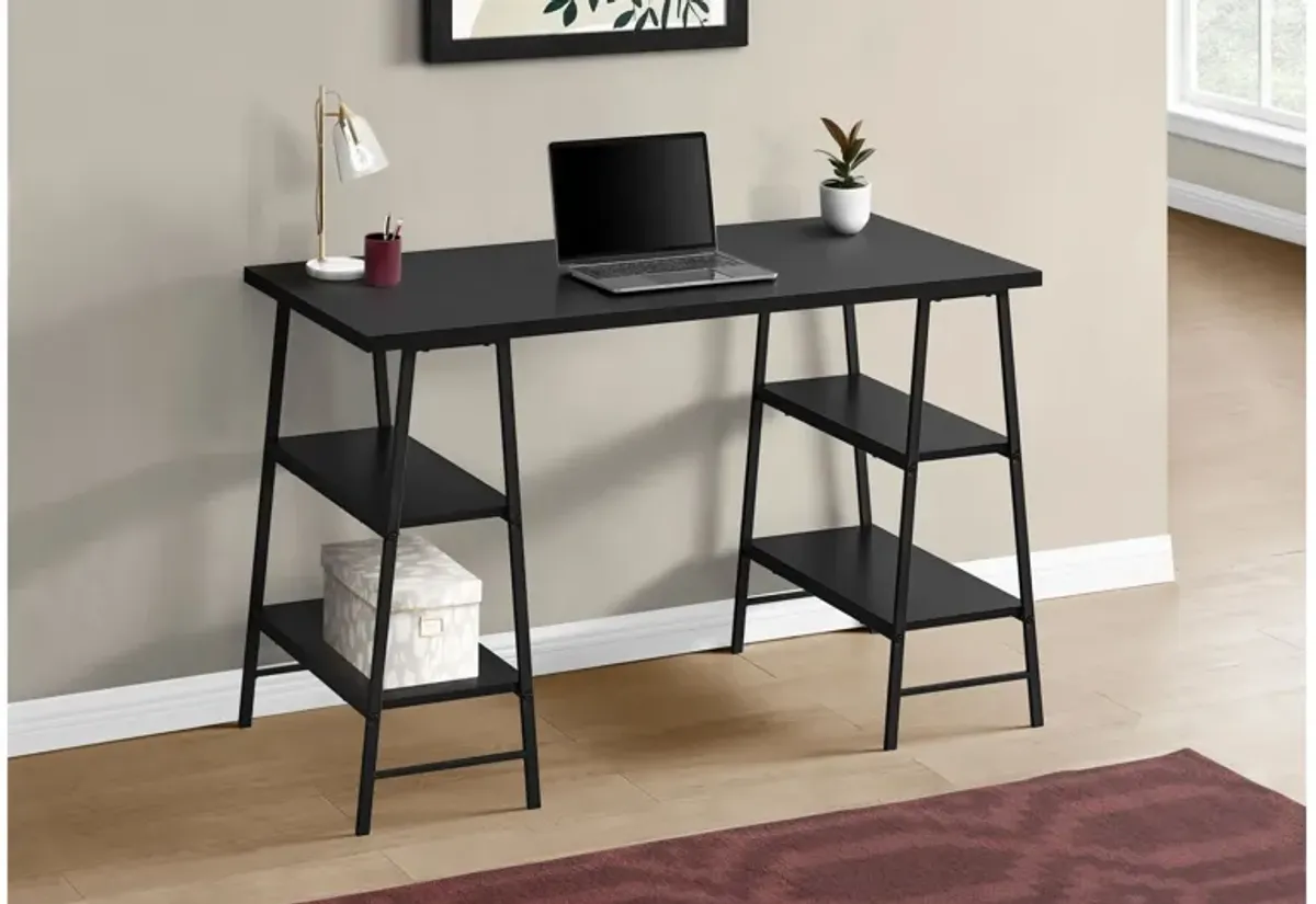 Black Metal 48" Computer Desk with Shelves