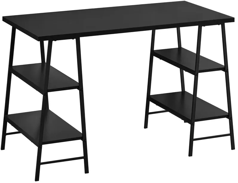Black Metal 48" Computer Desk with Shelves
