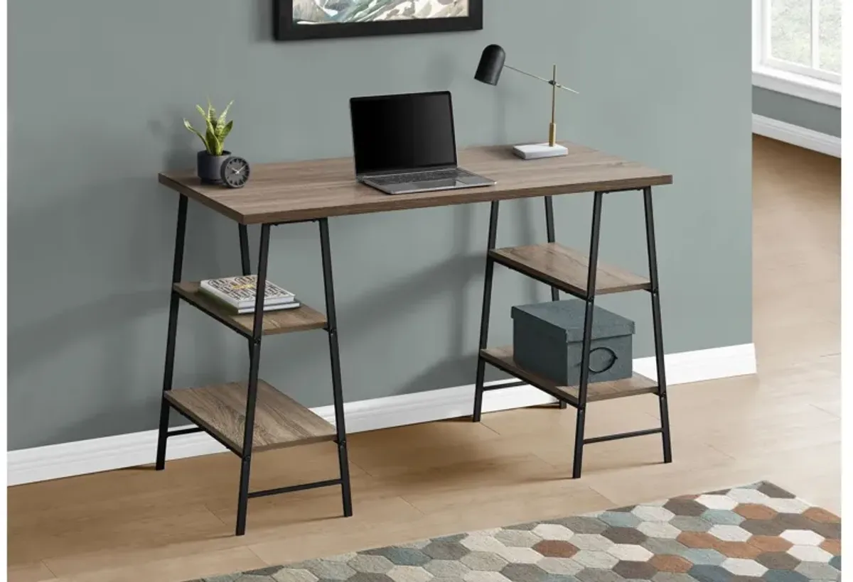 Black Metal & Dark Taupe 48" Computer Desk with Shelves