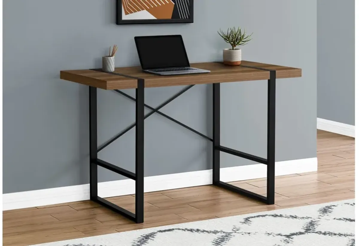 Black Metal & Walnut 48" Computer Desk with Shelves