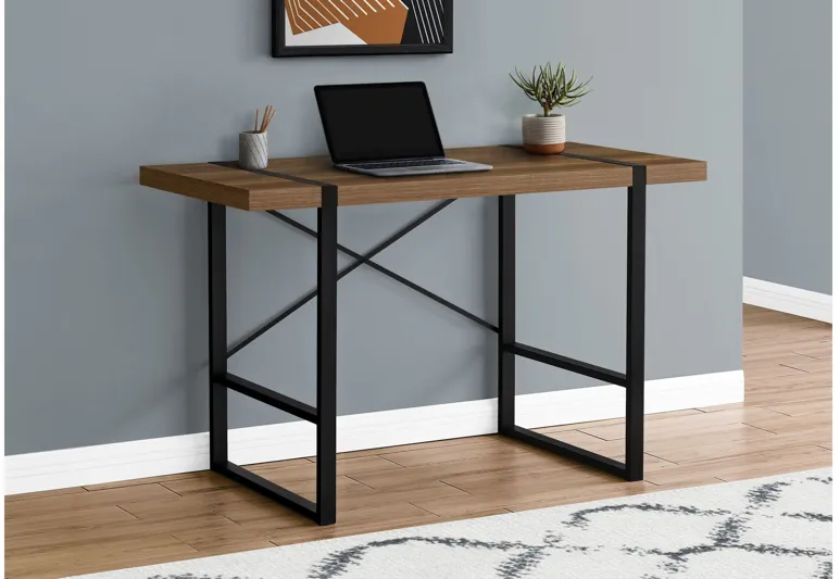 Black Metal & Walnut 48" Computer Desk with Shelves