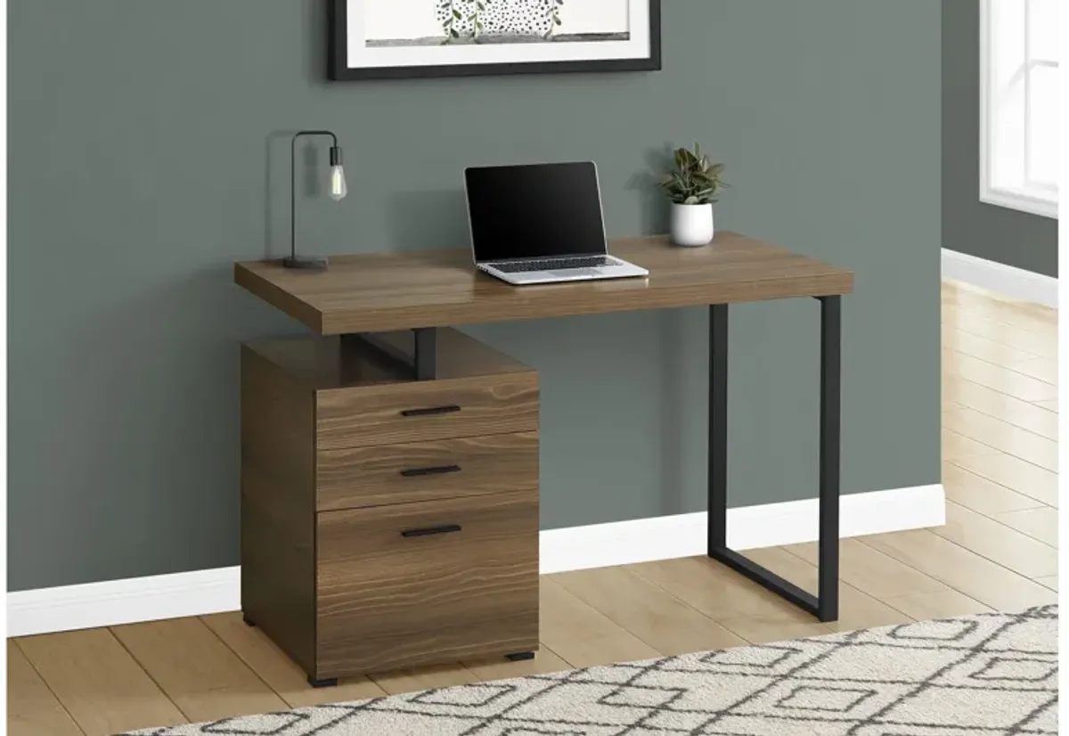 Walnut & Black Metal Computer Desk