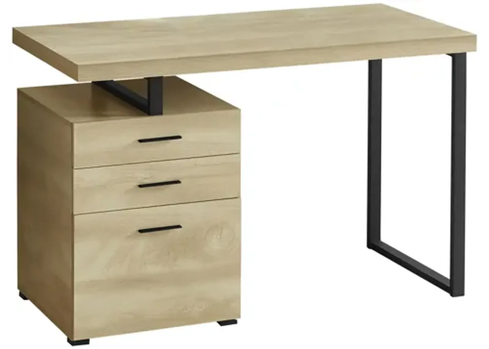 Black Metal & Natural 48" Computer Desk with Drawers