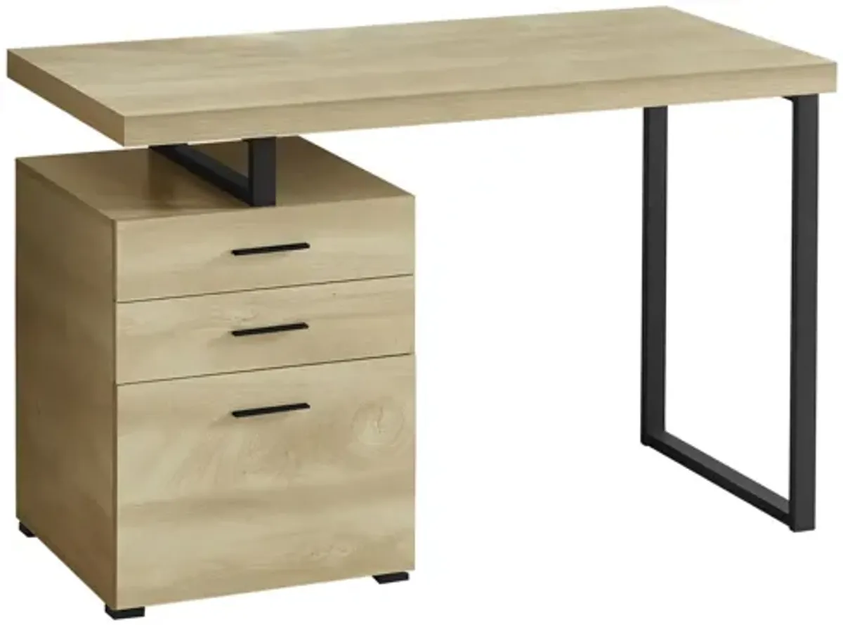 Black Metal & Natural 48" Computer Desk with Drawers