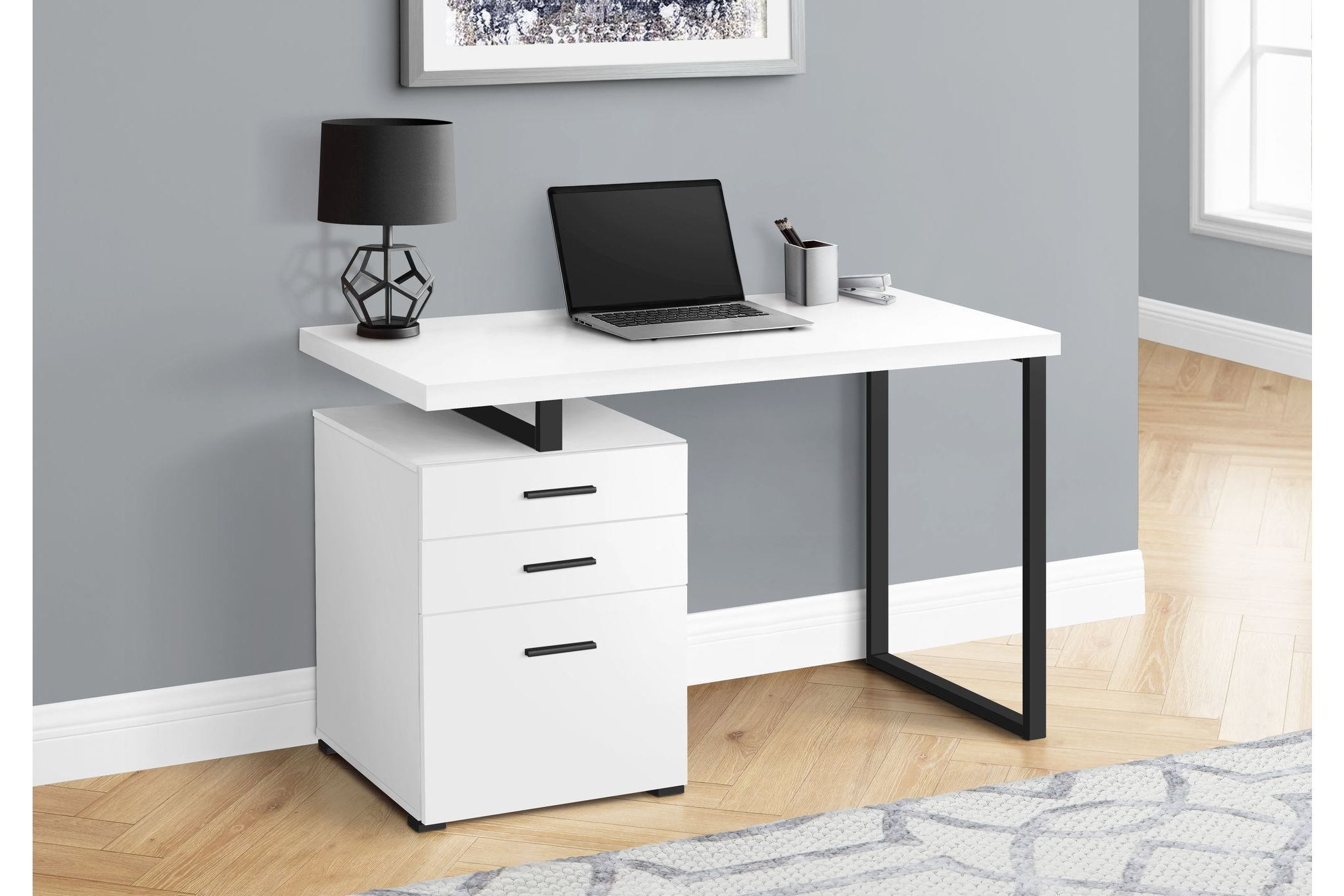 Black Metal & White 48" Computer Desk with Drawers
