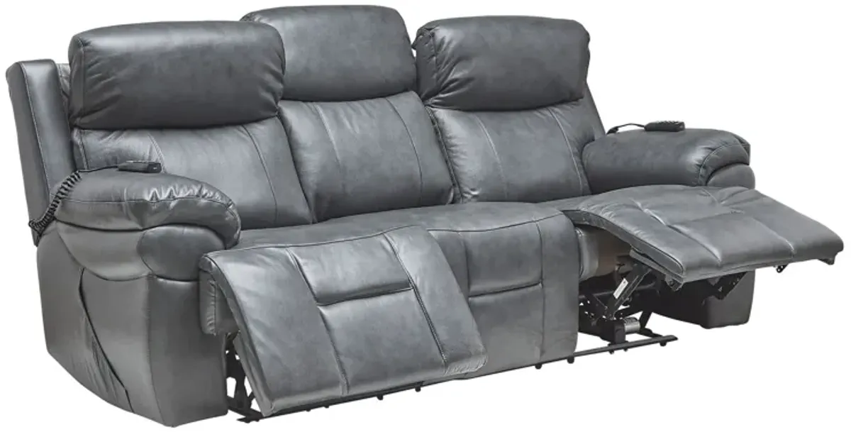 Vega Leather Triple Power Reclining Sofa with Drop Down Table, Heat & Massage