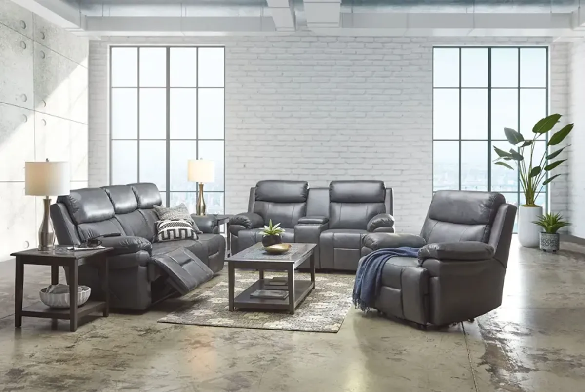 Vega Leather Triple Power Reclining Sofa with Drop Down Table, Heat & Massage