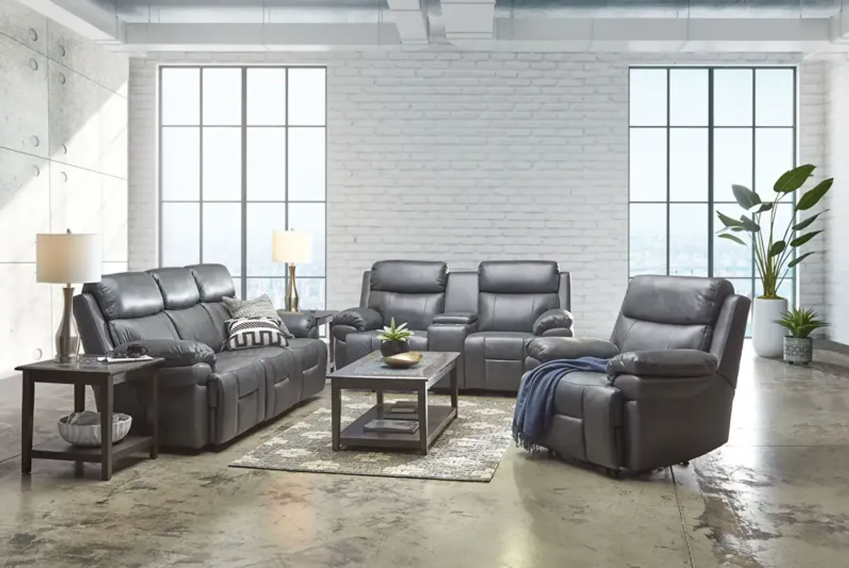 Vega Leather Triple Power Reclining Sofa with Drop Down Table, Heat & Massage